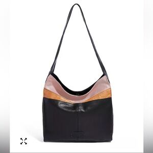 American Leather Co. Boho Black Leather Shoulder Bag Pink Tan Accent EUC